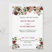 Burgund Blumenwasser-Farbe Marine blaue Hochzeit Einladung (Vorderseite)