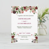 Burgund Blumenwasser-Farbe Marine blaue Hochzeit Einladung (Stehend Vorderseite)