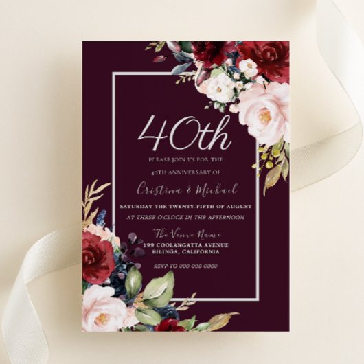 Burgund & Blush 40. Hochzeitstag Einladung