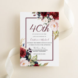 Burgund Blush Bloral 40. Hochzeitstag Einladung