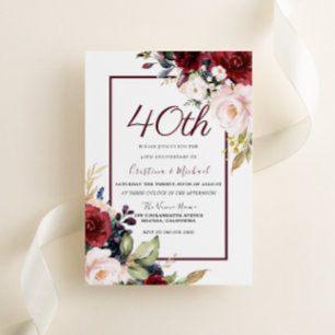 Burgund Blush Bloral 40. Hochzeitstag Einladung