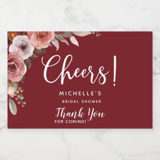 Burgund Blush Bloral, Chef, Liquor, Weingunst Schaumweinetikett (Einzelnes Label)