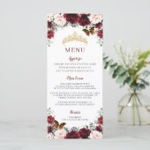 Burgund Blush Bloral Gold QUINCEAÑERA Party Menü Programm (Stehend Vorderseite)