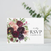 Burgund & Blush Bloral mit Mahlzeit Option Hochzei RSVP Karte (Stehend Vorderseite)