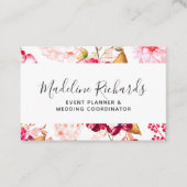 Burgund & Blush Bloral mit Social Media Icons Visitenkarte (Vorderseite)
