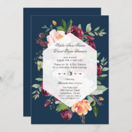 Burgund Blush Bloral Navy Blue Wedding Abend Einladung