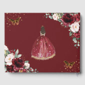 Burgund Blush Bloral Prinzessin Gold Quinceañera Gästebuch (Rückseite)