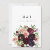 Burgund & Blush Bloral Wedding auf White V2 Einladung (Rückseite)