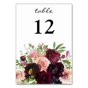 Burgund & Blush Bloral - weiß 3 Tischnummer