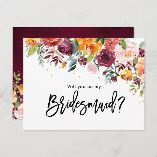 Burgund Blush Bloral werden Sie meine Bridesmaid Einladungspostkarte (Vorne/Hinten)