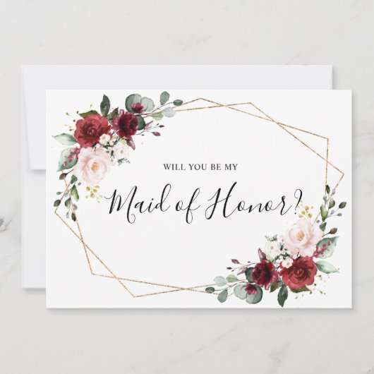Burgund Blush Bloral werden Sie meine Trauzeugin s Einladung (Vorderseite)