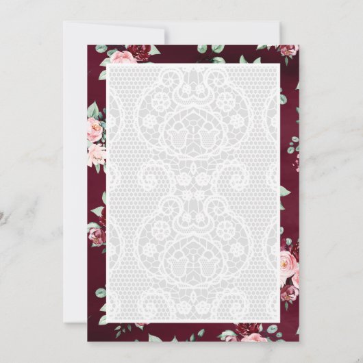 Burgund Blush Bloral White Lace muslimische Hochze Einladung (Rückseite)