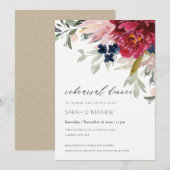 Burgund Blush Blue Floral Probe Dinner einladen Dankeskarte (Vorne/Hinten)
