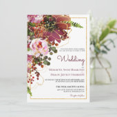 Burgund Blush Blues Gold auf einer Hochzeit Einladung (Stehend Vorderseite)