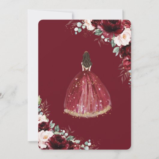 Burgund Blush Blume Arch Quinceanera Einladung (Rückseite)