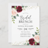 Burgund & Blush Blume Brautparty Brunch Einladung (Vorderseite)