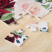 Burgund & Blush Blume Glitzer Hochzeit Einladung Puzzle (Seite)