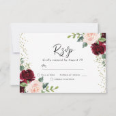 Burgund & Blush Blume Glitzer Hochzeit RSVP Karte (Rückseite)