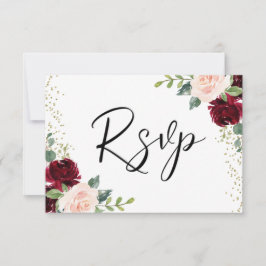 Burgund & Blush Blume Glitzer Hochzeit RSVP Karte