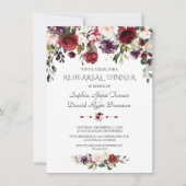 Burgund Blush Blume Navy Blue Probe Dinner Einladung (Vorderseite)