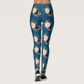 Burgund Blush Blume Ozeanblau Muster Leggings (Rückseite)