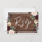 Burgund & Blush Blume Rustikale Holzhochzeit RSVP Karte (Vorderseite)