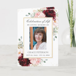 Burgund Blush Blumengrün Foto Beerdigung Programm