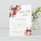 Burgund & Blush Blumenkalender Save The Date (Stehend Vorderseite)