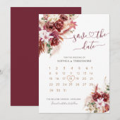 Burgund & Blush Blumenkalender Save The Date (Vorne/Hinten)