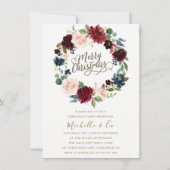 Burgund & Blush Blumenkraut Weihnachtsfest Party Einladung (Vorderseite)