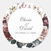 Burgund & Blush Boho Runde Hochzeit Runder Aufkleber (Vorderseite)