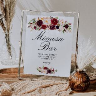 Burgund & Blush Brautparty Mimosa-Bar-Schild Poster