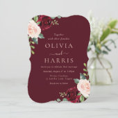 Burgund & Blush Elegance Hochzeit Einladung (Stehend Vorderseite)