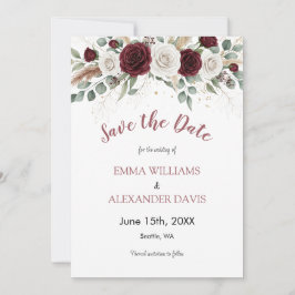 Burgund Blush Floral Foto Save the Date Karte