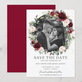 Burgund Blush Floral Foto Save the Date Karte