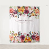 Burgund Blush Floral Hintergrund | Foto Booth Prop Wandteppich (Vorderseite)