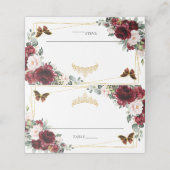 Burgund Blush Floral Quinceañera 16. Geburtstag Platzkarte (Außenseite Aufgefaltet)