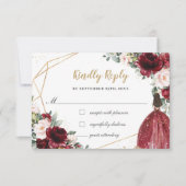 Burgund Blush Floral Quinceñera Prinzessin Antwort (Vorderseite)