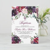 Burgund Blush Girl Taufe Einladung (Stehend Vorderseite)