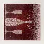 Burgund Blush Glitzer Champagne Toast 2022 Puzzle (Horizontal)