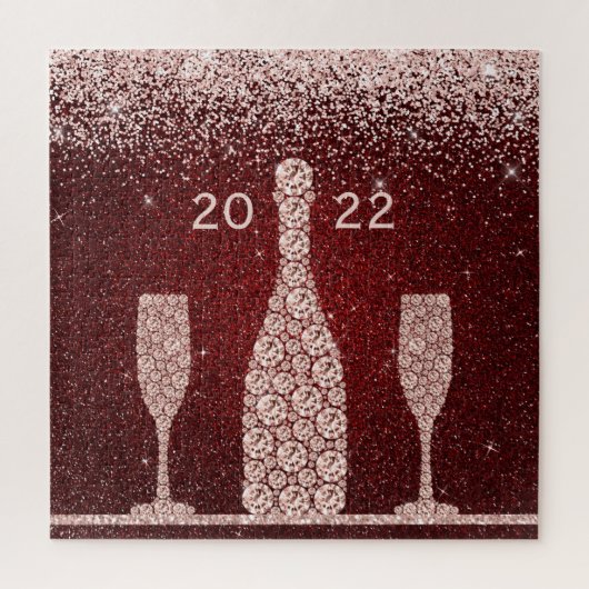 Burgund Blush Glitzer Champagne Toast 2022 Puzzle (Vertikal)