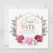 Burgund Blush Gold Floral Foto Save the Date Ankündigung (Vorderseite)