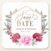 Burgund Blush Gold Floral Save the Date Rechteckiger Pappuntersetzer (Vorderseite)