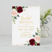 Burgund & Blush Gold Foil Brautparty Brunch Folieneinladung (Stehend vorne)