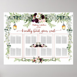 Burgund Blush Greenery 160 Gästesitze Poster