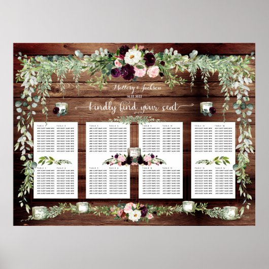 Burgund Blush Greenery Garland 160 Gästebetten Poster (Vorne)