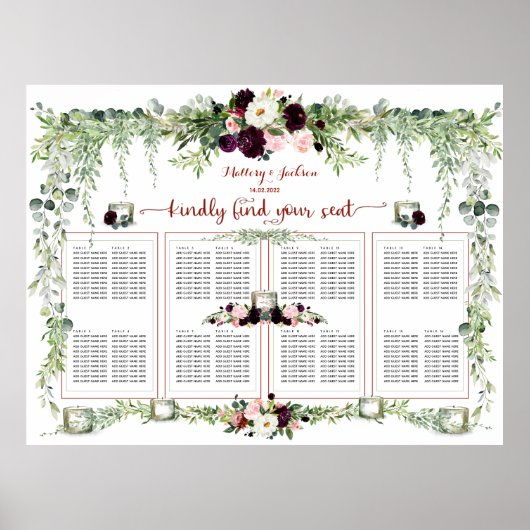 Burgund Blush Greenery Garland 160 Gästebetten Poster (Vorne)