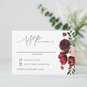 Burgund-Blush-Hochzeit RSVP Karte (Stehend Vorderseite)