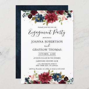 Burgund Blush Navy Blue Floral Engagement Party Einladung
