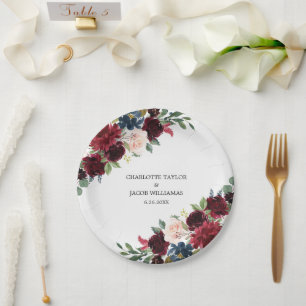 Burgund Blush Navy Blues Rustikale Hochzeit Pappteller